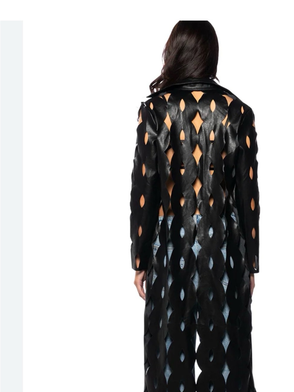 AKIRA Black Laser-Cut Faux Leather Trench Coat